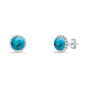 Round Stud Earring Turquoise Oxidized 925 Sterling Silver Wholesale